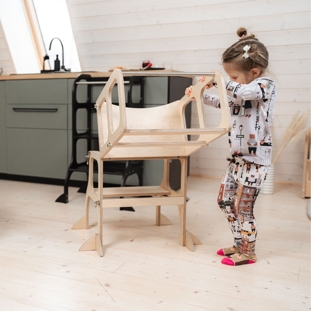 STEP'n'SIT® Convertible 2-in-1 Helper Tower/Table With Support Legs - Natural wood