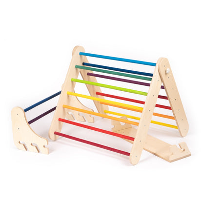 Pikler Triangle Climber with Swedish Wall Add-On (Ages 6m–7y) - Rainbow